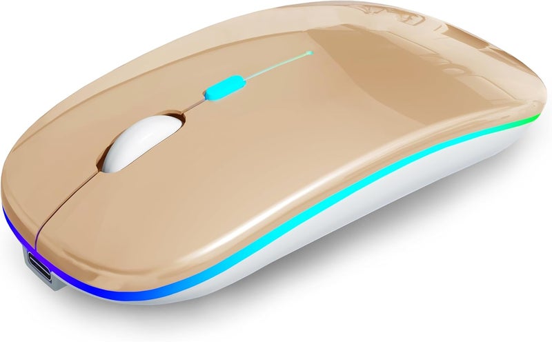 AOLIKOKO Wireless Bluetooth Mouse - Rechargeable Laptop Mice - with LED Lights,Dual Mode(Bluetooth 5.2 & Portable USB 2.4G) Connection,Silent - Computer Mouse for Laptop,iPad,Tablet,MacBook,& PC(Gold) - Image 1